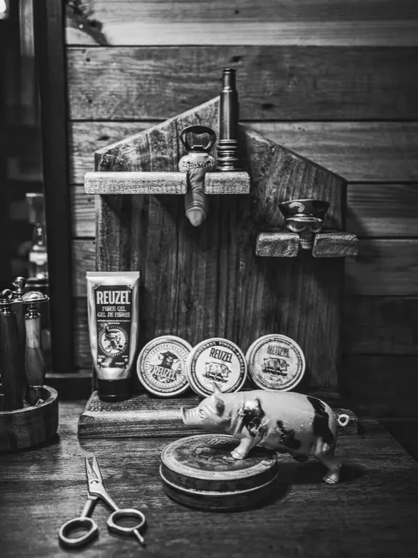 Classic barber tools and hair products